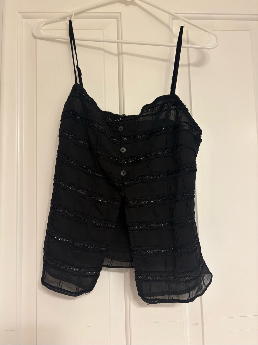 Women's Black Beaded Striped Camisole Tank Top
